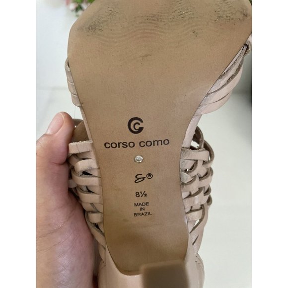 Corso Como Strappy Beige Nude Leather Sandals 4" Heels‎ Back Zipper Size 8.5 EUC - Picture 11 of 11